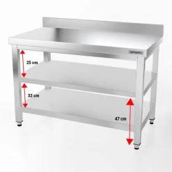 Edelstahl Arbeitstisch PREMIUM - 1200x600mm - Mit Grundboden & Aufkantung -Geschäft für Küchengeräte 127a hoehe2 65d4