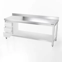 Edelstahl Arbeitstisch PREMIUM - 2000x800mm - Mit Grundboden & Aufkantung -Geschäft für Küchengeräte 207a 3s 00c0