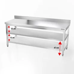 Edelstahl Arbeitstisch PREMIUM - 2000x800mm - Mit Grundboden & Aufkantung -Geschäft für Küchengeräte 207a hoehe 62c8