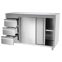 Edelstahl Arbeitsschrank PREMIUM - 1400x600mm - Mit 3 Schubladen Links Ohne Aufkantung -Geschäft für Küchengeräte 636846188218552447 1722