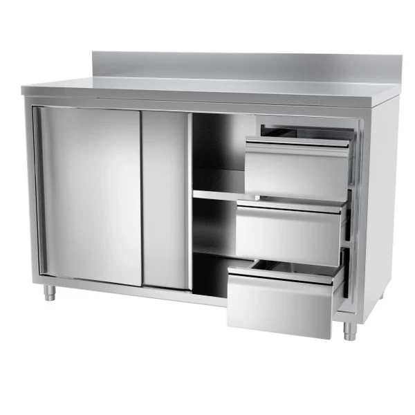 Edelstahl Arbeitsschrank PREMIUM - 1400x700mm - Mit 3 Schubladen Rechts & Aufkantung 4 Edelstahl Arbeitsschrank PREMIUM - 1400x700mm - Mit 3 Schubladen Rechts & Aufkantung – Bild 4
