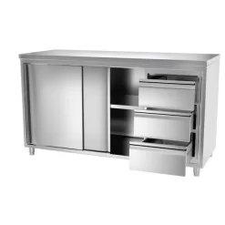 Edelstahl Arbeitsschrank PREMIUM - 1600x700mm - Mit 3 Schubladen Rechts Ohne Aufkantung -Geschäft für Küchengeräte 636846188399065495 8d2f 1