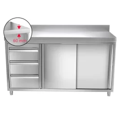 Edelstahl Arbeitsschrank PREMIUM - 1600x700mm - Mit 3 Schubladen Links & Aufkantung -Geschäft für Küchengeräte 636846188401565313 63bb