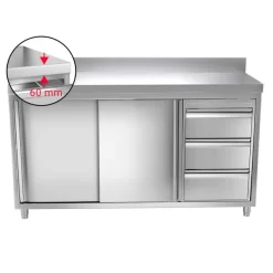 Edelstahl Arbeitsschrank PREMIUM - 1600x700mm - Mit 3 Schubladen Rechts & Aufkantung -Geschäft für Küchengeräte 636846188410993468 77a0