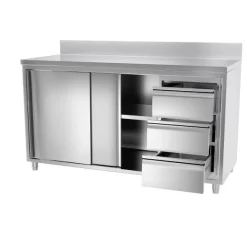 Edelstahl Arbeitsschrank PREMIUM - 1600x700mm - Mit 3 Schubladen Rechts & Aufkantung -Geschäft für Küchengeräte 636846188417033381 093c