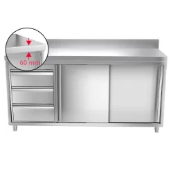 Edelstahl Arbeitsschrank PREMIUM - 1800x700mm - Mit 3 Schubladen Links & Aufkantung -Geschäft für Küchengeräte 636846188477413204 dac6