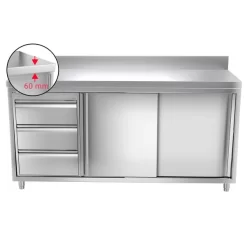 Edelstahl Arbeitsschrank PREMIUM - 2000x700mm - Mit 3 Schubladen Links & Aufkantung -Geschäft für Küchengeräte 636846188571963551 5bdf