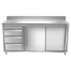 Edelstahl Arbeitsschrank PREMIUM - 2000x700mm - Mit 3 Schubladen Links & Aufkantung -Geschäft für Küchengeräte 636846188576022047 0438