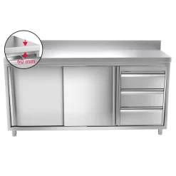 Edelstahl Arbeitsschrank PREMIUM - 2000x700mm - Mit 3 Schubladen Rechts & Aufkantung -Geschäft für Küchengeräte 636846188583094977 50cc