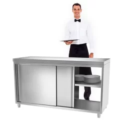 Edelstahl Arbeitsschrank PREMIUM Mit Durchreiche - 1,6 M -Geschäft für Küchengeräte 636846201408052496 8521