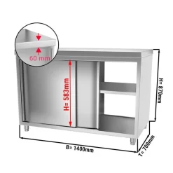 Edelstahl Arbeitsschrank PREMIUM Mit Durchreiche - 1,4 M