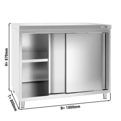 Edelstahl Arbeitsschrank PREMIUM - 1000x800mm - Mit Schiebetür Ohne Aufkantung