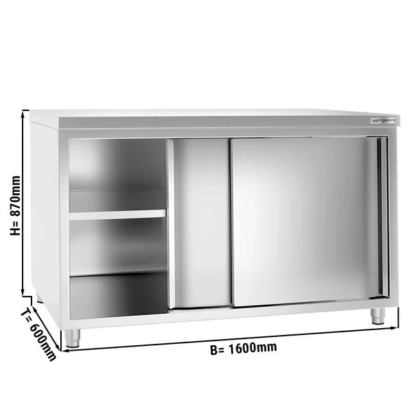Edelstahl Arbeitsschrank PREMIUM - 1600x600mm - Mit Schiebetür Ohne Aufkantung 1 Edelstahl Arbeitsschrank PREMIUM - 1600x600mm - Mit Schiebetür Ohne Aufkantung