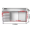 Edelstahl Arbeitsschrank PREMIUM - 2000x600mm - Mit 3 Schubladen Links & Aufkantung
