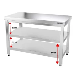 Edelstahl Arbeitstisch PREMIUM - 1200x700mm - Mit Grundboden Ohne Aufkantung -Geschäft für Küchengeräte ATK127 004 a025