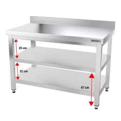 Edelstahl Arbeitstisch PREMIUM - 1200x800mm - Mit Grundboden & Aufkantung -Geschäft für Küchengeräte ATK128A 005 096a