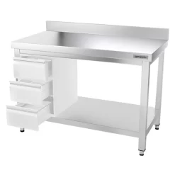 Edelstahl Arbeitstisch PREMIUM - 1200x800mm - Mit Grundboden & Aufkantung -Geschäft für Küchengeräte ATK128A 009 419e