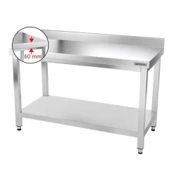 Edelstahl Arbeitstisch PREMIUM - 1400x800mm - Mit Grundboden & Aufkantung -Geschäft für Küchengeräte ATK148A 002 190a