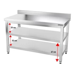 Edelstahl Arbeitstisch PREMIUM - 1400x800mm - Mit Grundboden & Aufkantung -Geschäft für Küchengeräte ATK148A 004 9021