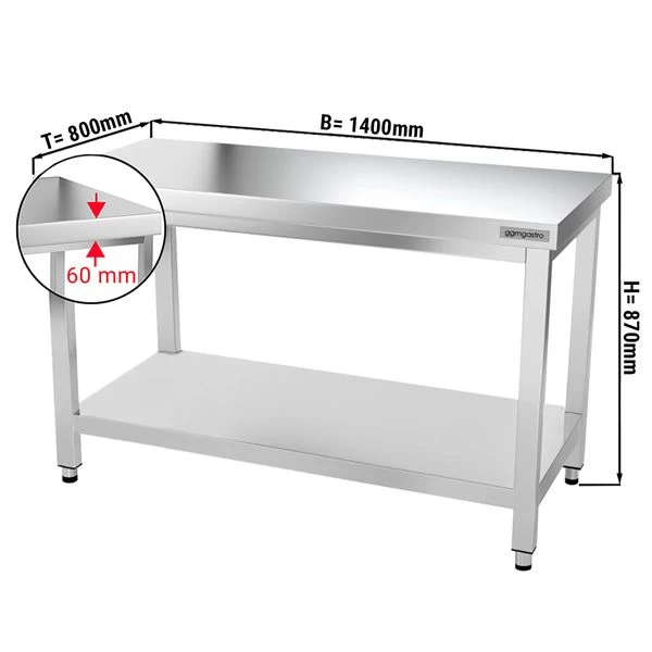 Edelstahl Arbeitstisch PREMIUM - 1400x800mm - Mit Grundboden Ohne Aufkantung 1 Edelstahl Arbeitstisch PREMIUM - 1400x800mm - Mit Grundboden Ohne Aufkantung