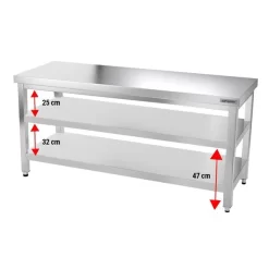 Edelstahl Arbeitstisch PREMIUM - 1500x600mm - Mit Grundboden Ohne Aufkantung -Geschäft für Küchengeräte ATK156 004 5664