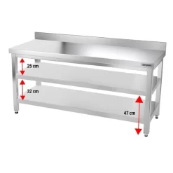 Edelstahl Arbeitstisch PREMIUM - 1800x700mm - Mit Grundboden & Aufkantung -Geschäft für Küchengeräte ATK187A 004 0296
