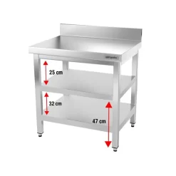 Edelstahl Arbeitstisch PREMIUM - 600x600mm - Mit Grundboden & Aufkantung -Geschäft für Küchengeräte ATK66A 003 4b25