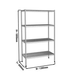 Edelstahlregal - 1400x400mm - Mit 4 Drahtböden (FEST)