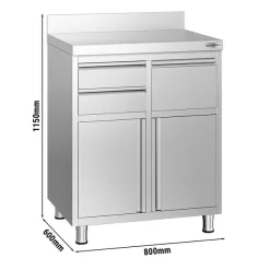 Kaffeebar-Arbeitsschrank - 800x600mm - 2 Schubladen, Ausklopfer & Aufkantung
