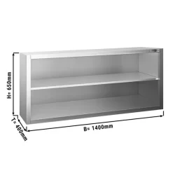 Edelstahl Wandhängeschrank PREMIUM - 1400x400mm - Ohne Schiebetür - 650mm Hoch