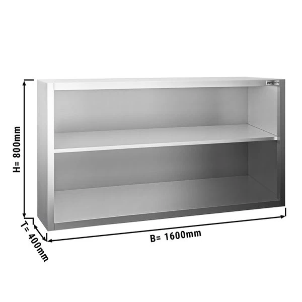 Edelstahl Wandhängeschrank PREMIUM - 1600x400mm - Ohne Schiebetür - 800mm Hoch 1 Edelstahl Wandhängeschrank PREMIUM - 1600x400mm - Ohne Schiebetür - 800mm Hoch