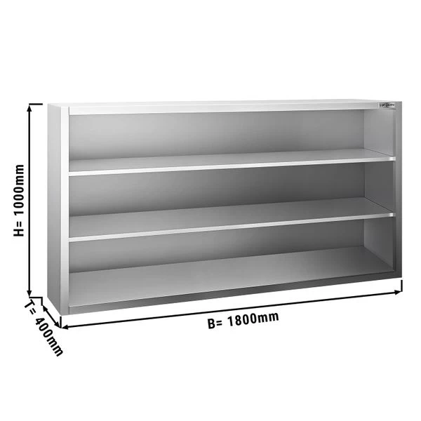 Edelstahl Wandhängeschrank PREMIUM - 1800x400mm - Ohne Schiebetür - 1000mm Hoch 1 Edelstahl Wandhängeschrank PREMIUM - 1800x400mm - Ohne Schiebetür - 1000mm Hoch