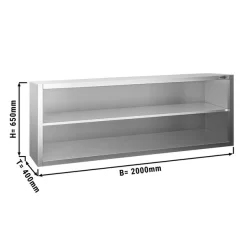 Edelstahl Wandhängeschrank PREMIUM - 2000x400mm - Ohne Schiebetür - 650mm Hoch