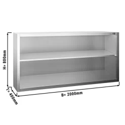 Edelstahl Wandhängeschrank PREMIUM - 2000x400mm - Ohne Schiebetür - 800mm Hoch