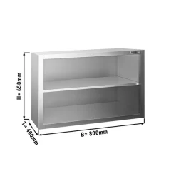 Edelstahl Wandhängeschrank PREMIUM - 800x400mm - Ohne Flügeltür - 650mm Hoch