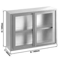 Edelstahl Wandhängeschrank - 1400x400mm - Mit Glasschiebetür - 1000mm Hoch