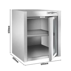 Edelstahl Wandhängeschrank - 600x400mm - Mit Glasflügeltür - 650mm Hoch