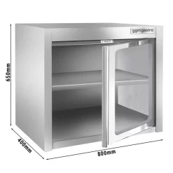 Edelstahl Wandhängeschrank - 800x400mm - Mit Glasflügeltür - 650mm Hoch