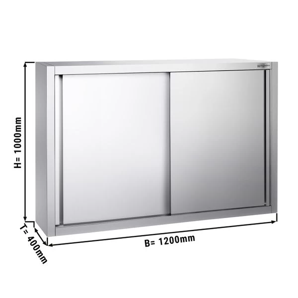 Edelstahl Wandhängeschrank PREMIUM - 1200x400mm - Mit Schiebetür - 1000mm Hoch 1 Edelstahl Wandhängeschrank PREMIUM - 1200x400mm - Mit Schiebetür - 1000mm Hoch