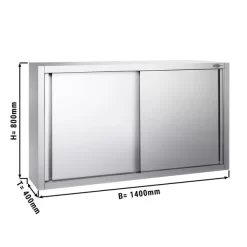Edelstahl Wandhängeschrank PREMIUM - 1400x400mm - Mit Schiebetür - 800mm Hoch