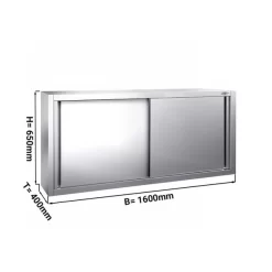 Edelstahl Wandhängeschrank PREMIUM - 1600x400mm - Mit Schiebetür - 650mm Hoch