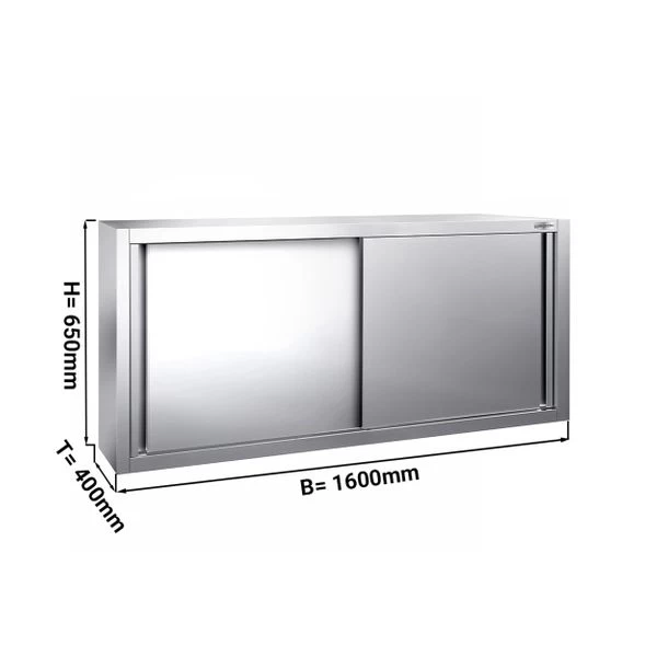 Edelstahl Wandhängeschrank PREMIUM - 1600x400mm - Mit Schiebetür - 650mm Hoch 1 Edelstahl Wandhängeschrank PREMIUM - 1600x400mm - Mit Schiebetür - 650mm Hoch