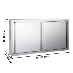 Edelstahl Wandhängeschrank PREMIUM - 1600x400mm - Mit Schiebetür - 800mm Hoch