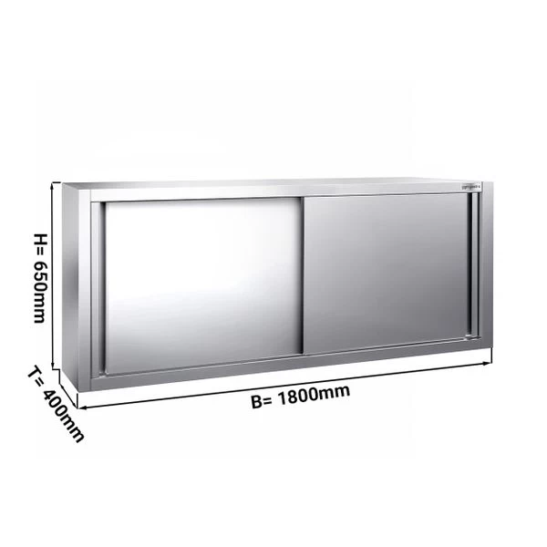 Edelstahl Wandhängeschrank PREMIUM - 1800x400mm - Mit Schiebetür - 650mm Hoch 1 Edelstahl Wandhängeschrank PREMIUM - 1800x400mm - Mit Schiebetür - 650mm Hoch