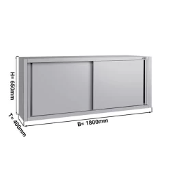Edelstahl Wandhängeschrank ECO - 1800x400mm - Mit Schiebetür - 650mm Hoch