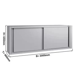 Edelstahl Wandhängeschrank ECO - 2000x400mm - Mit Schiebetür - 650mm Hoch