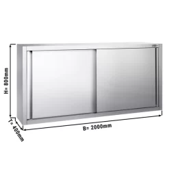 Edelstahl Wandhängeschrank PREMIUM - 2000x400mm - Mit Schiebetür - 800mm Hoch