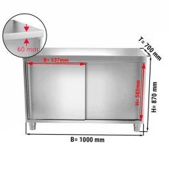 Edelstahl Arbeitsschrank ECO - 1000x700mm - Mit Schiebetür -Geschäft für Küchengeräte ask107 masse2 e4d0 1
