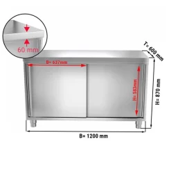 Edelstahl Arbeitsschrank ECO - 1200x600mm - Mit Schiebetür -Geschäft für Küchengeräte ask126 masse2 f0de