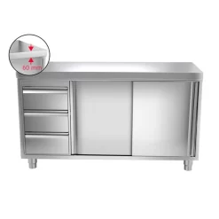 Edelstahl Arbeitsschrank PREMIUM - 1400x600mm - Mit 3 Schubladen Links Ohne Aufkantung -Geschäft für Küchengeräte ask147 l icon 6baf